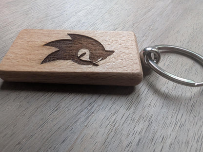 Laser Engraved Sonic Wooden Keychain - Gamer Gift