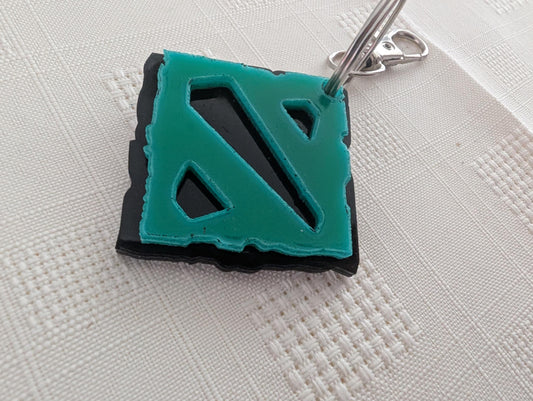 Dota 2 Diretide Acrylic Logo Keyring – Layered Green & Black Design Valve Key ring Keychain