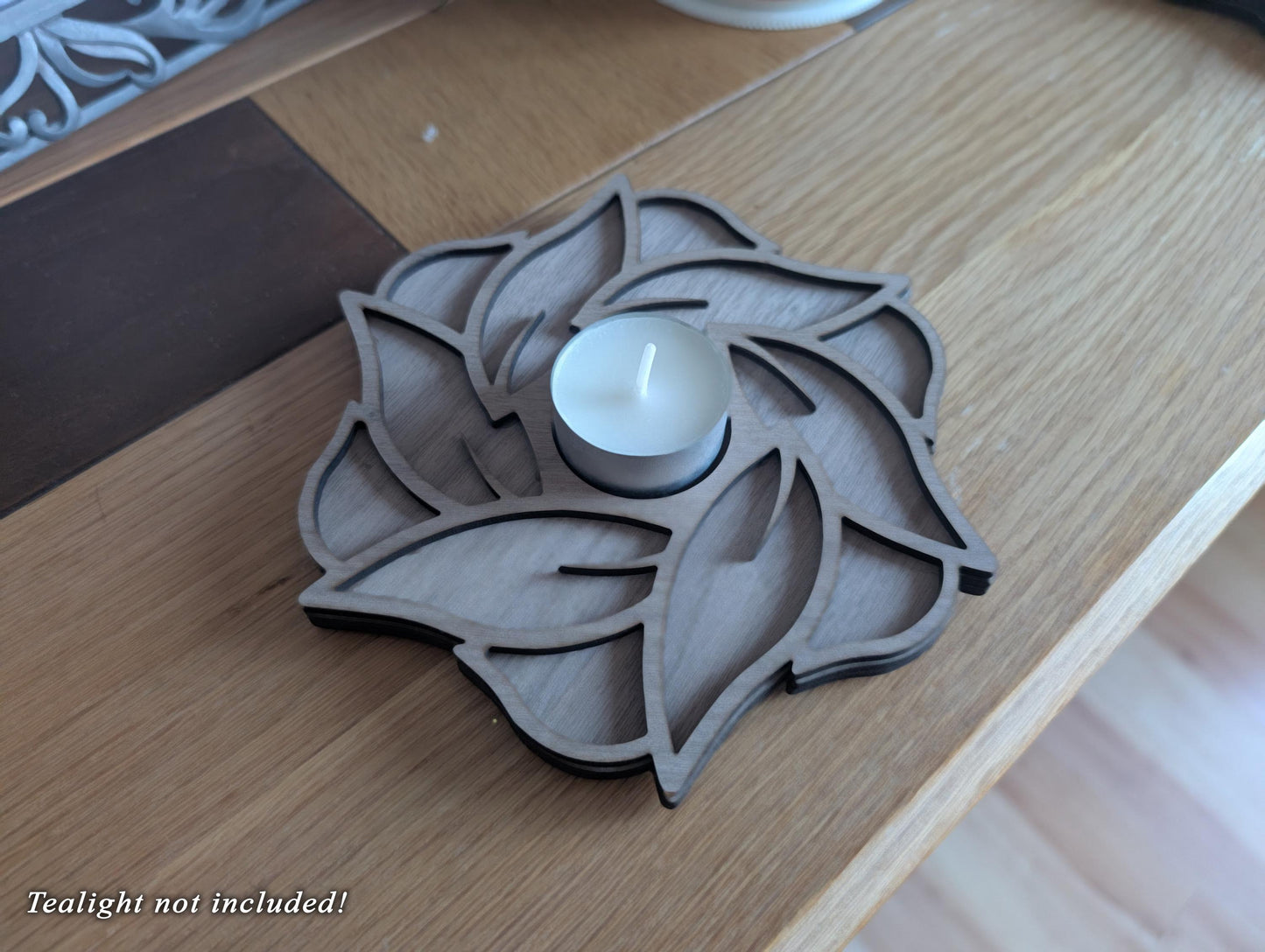 Wooden Lotus Tealight Holder – Handmade Layered Wood Candle Holder (Single or Pair)