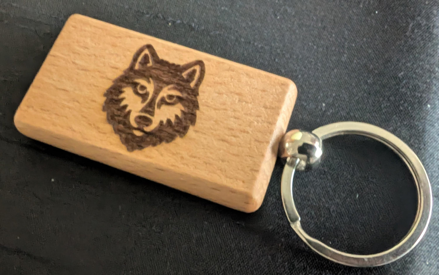 Handmade Wooden Wolf Keychain –  Animal Key Ring