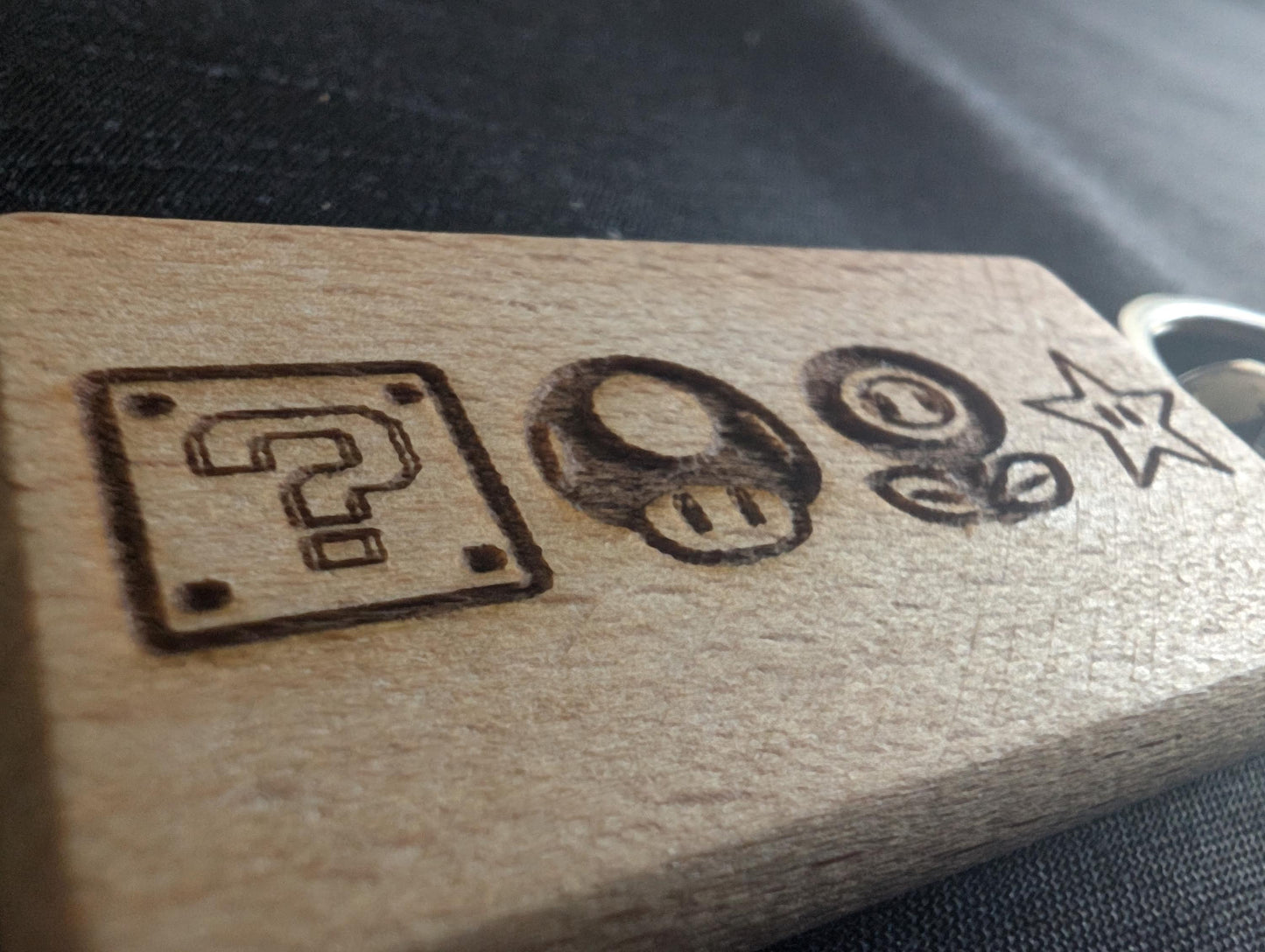 Laser Engraved Mario Power-up Wooden Keychain - Fan Gift